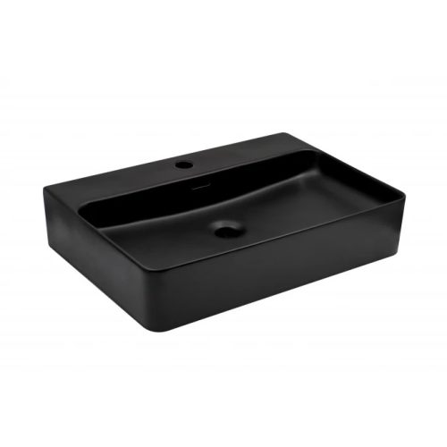 MINOTTI ráépíthető mosdó 600x425x135 mm, matt fekete