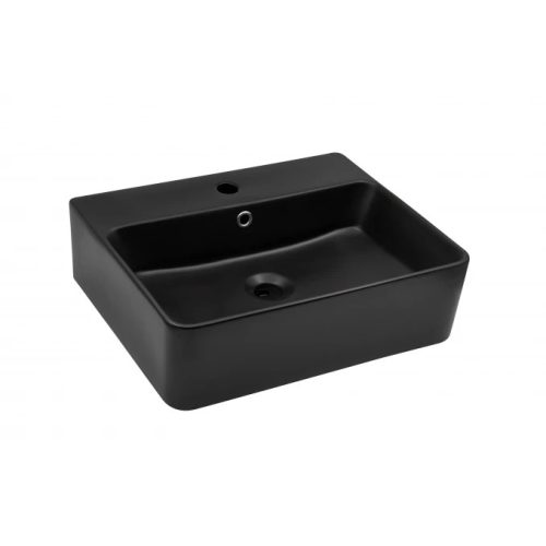 MINOTTI ráépíthető mosdó 525x420x155 mm, csaplyukkal, matt fekete