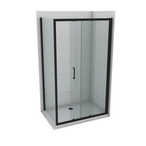 Tolóajtós zuhanyajtó ATLAS BLACK 1200x1950 mm víztiszta üveg, fekete keret, 6 mm