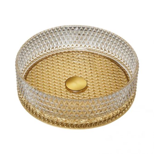 Méhviaszos arany aljú üveg mosdó COPEN, pultra helyezhető, 400x125 mm