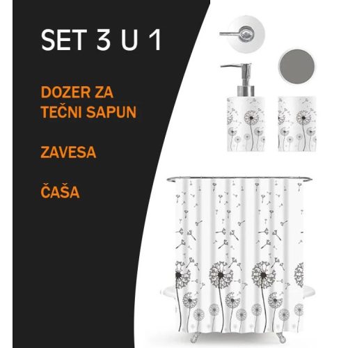 MINOTTI MASLACAK fürdőszobai szett zuhanyfüggönnyel, pohárral és adagolóval