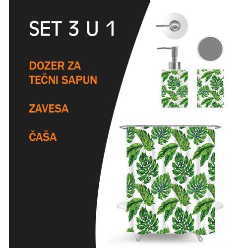 MINOTTI EXOTIC fürdőszobai szett zuhanyfüggönnyel, pohárral és adagolóval