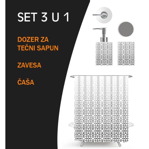 MINOTTI VITRAZ fürdőszobai szett zuhanyfüggönnyel, pohárral és adagolóval